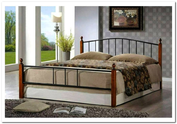 Купить Кровать AT-915 дерево гевея/металл 160*200 (Queen bed), красный дуб/черный с доставкой по России по цене производителя можно в магазине Другая Мебель в Санкт Петербурге