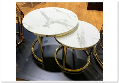 Комплект Signal MUSE II, 2 стола журнальных (эффект белого мрамора/золотой)